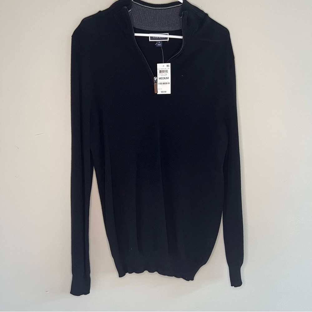 NWT CLUB ROOM Men's Solid Classic-Fit French Rib Quarter-Zip Sweater Size Medium